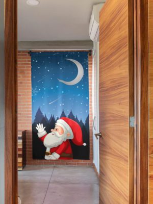 TheYaYaCafe Christmas Digital Printed Velvet Eyelet Door Curtain for Your Home, Living Room, Bedroom, Dinning Hall, Santa Claus