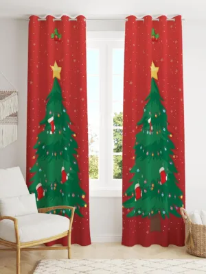 Xmas Tree Printed Christmas Curtain