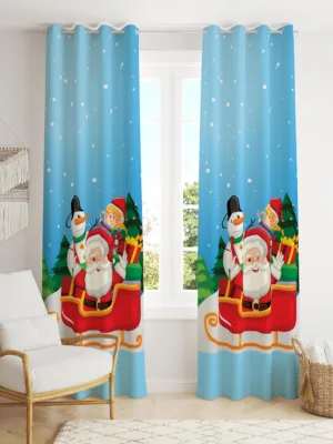 Santa With Friends Christmas Curtain