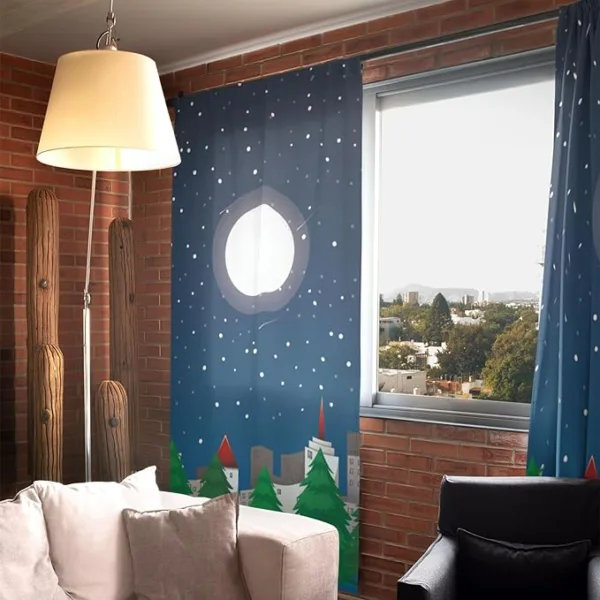 Christmas Moon Chistmas Curtain , Xmas Window Drapes