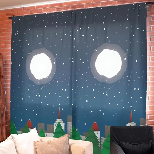 Christmas Moon Chistmas Curtain , Xmas Window Drapes