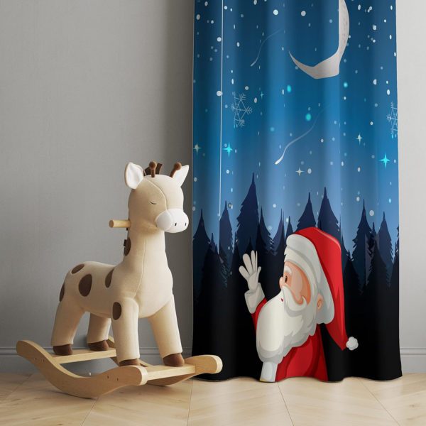 Santa Claus And Moon Printed Christmas Curtain