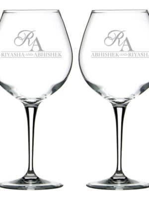 Aesthetic Monogram Personalized Engraved Couple Wine Glass