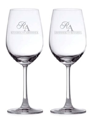 Engraved monogram wine glasses for couple