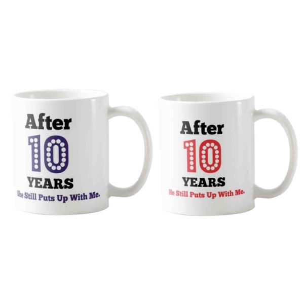 Funny Endearing 10th Anniversary Couple Mugs Set of 2