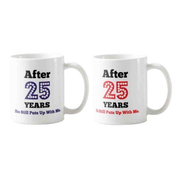 Funny Endearing 25th Anniversary Couple Coffee Mugs Set of 2