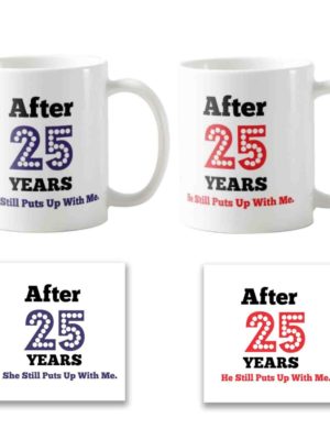 Funny Endearing 25th Anniversary Couple Coffee Mugs Set of 2