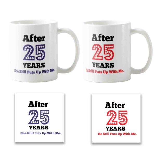 Funny Endearing 25th Anniversary Couple Coffee Mugs Set of 2