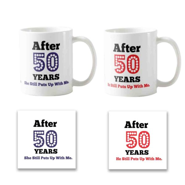 Funny Endearing 50th Anniversary Couple Coffee Mugs Set of 2