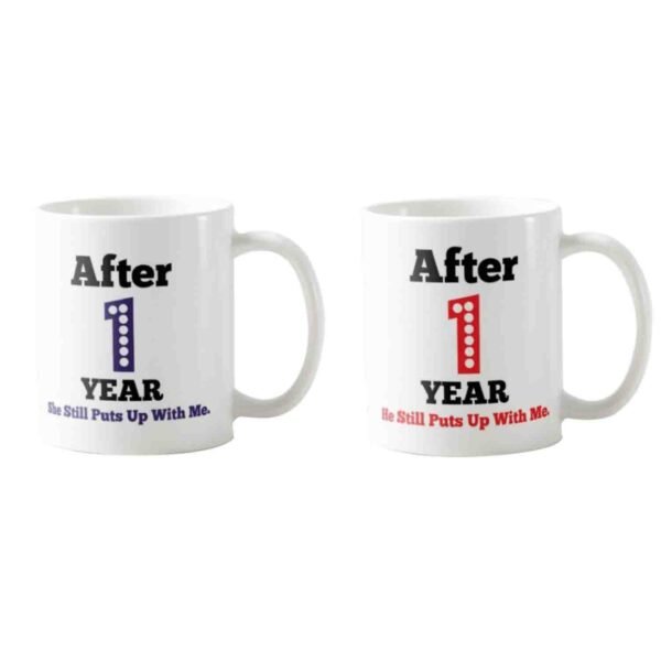 Funny Endearing 1st Anniversary Couple Coffee Mugs Set of 2
