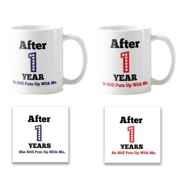 Funny Endearing 1st Anniversary Couple Coffee Mugs Set of 2