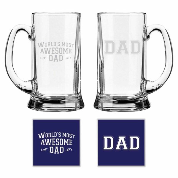 Engraved Awesome Dad Beer Mug Set of 2