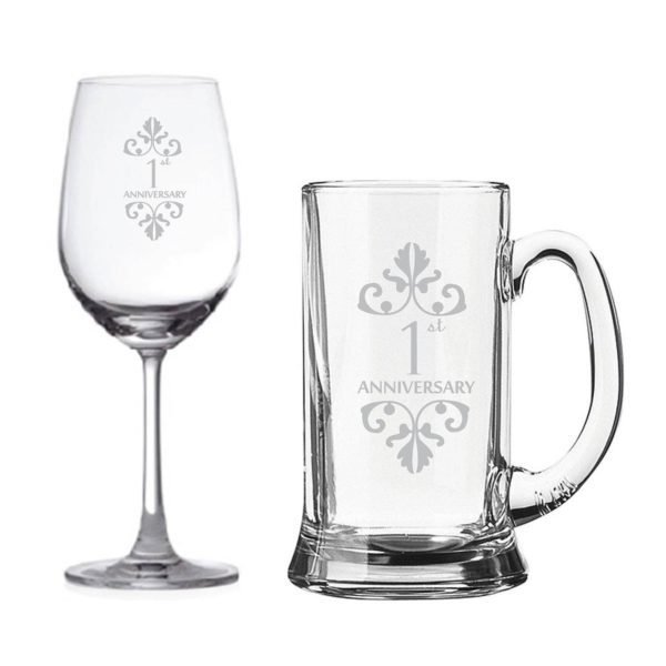 1st Marriage Anniversary Beer Wine Glass