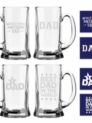 Engraved Best Awesome Dad Beer Mug Set of 4