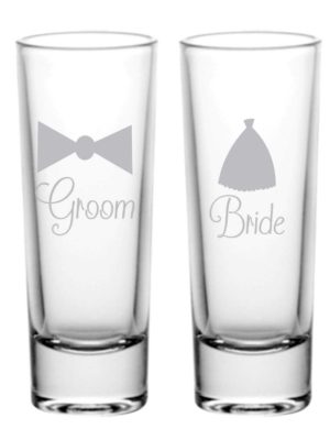 Bride And Groom Engraved Shot Glasses Set of 2