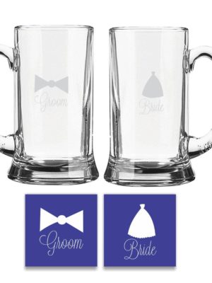 Engraved Bride and Groom Beer Mug Set of 2