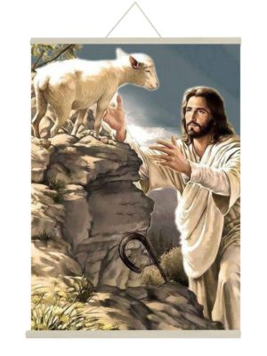 Lord Jesus Saving Little Lamb Canvas Scroll