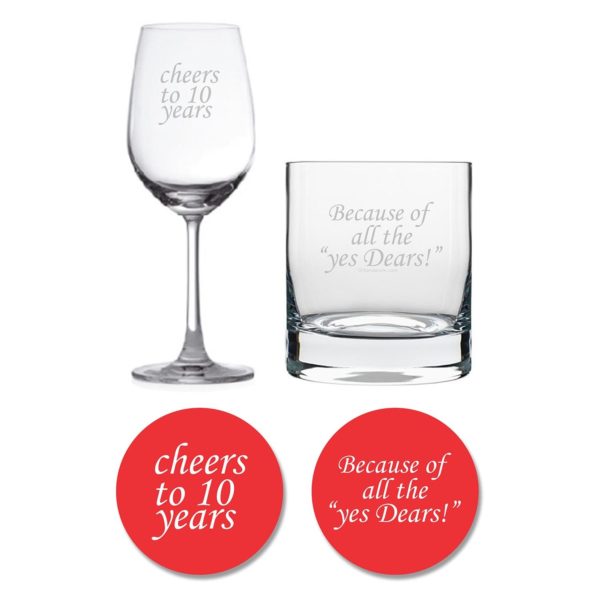 Cheers 10th Anniversary Whiskey and Wine Glass Set of 2