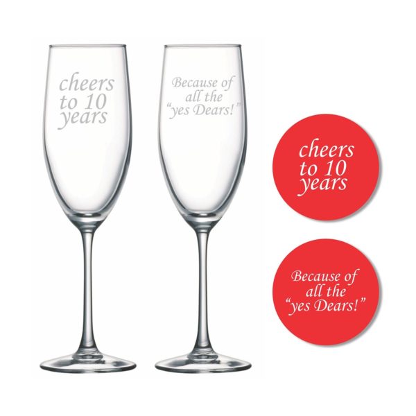 Cheers 10th Wedding Anniversary Champagne Flutes Set of 2