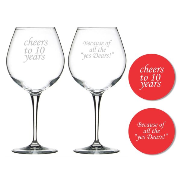 Cheers 10th Marriage Anniversary Wine Glasses Set of 2