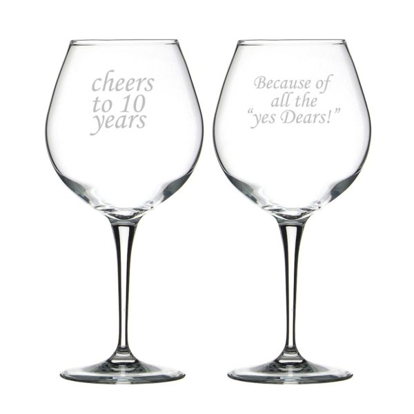 Cheers 10th Marriage Anniversary Wine Glasses Set of 2