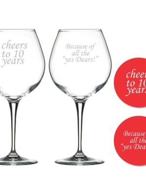 Cheers 10th Marriage Anniversary Wine Glasses Set of 2