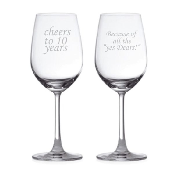 Cheers 10th Marriage Anniversary Wine Glasses Set of 2