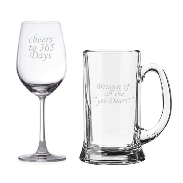 Cheers 1st Anniversary Beer and Wine Glasses Set of 2