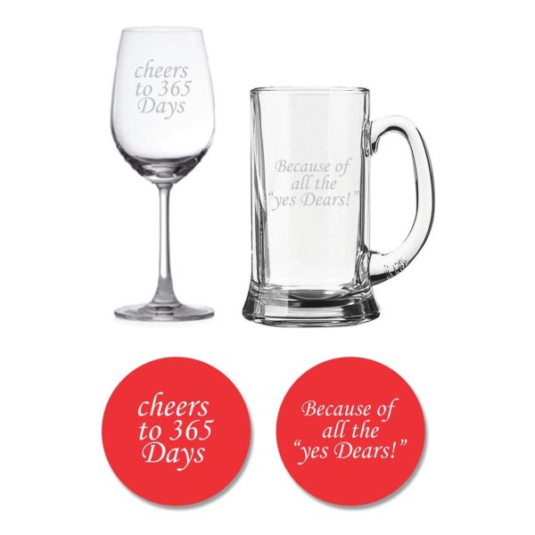 Cheers 1st Anniversary Beer and Wine Glasses Set of 2