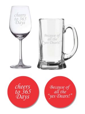 Cheers 1st Anniversary Beer and Wine Glasses Set of 2