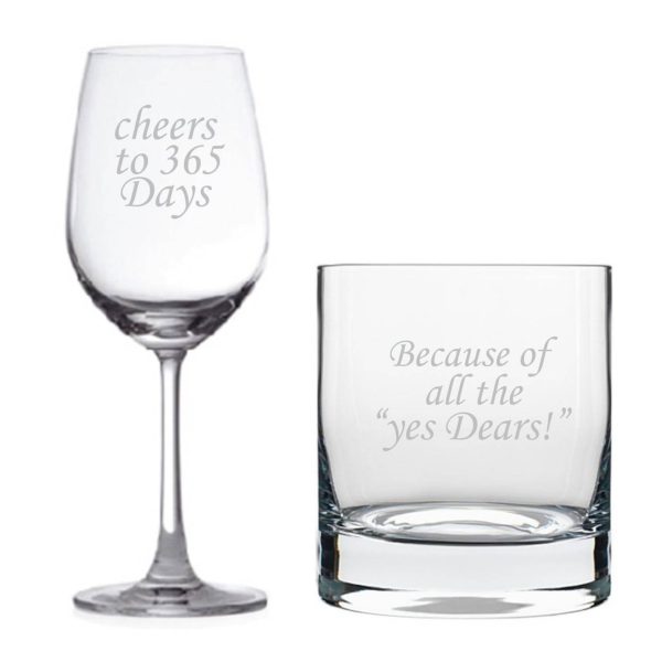 Cheers 1st Anniversary Whiskey and Wine Glass Set of 2