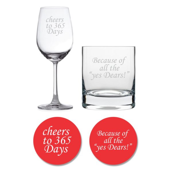 Cheers 1st Anniversary Whiskey and Wine Glass Set of 2