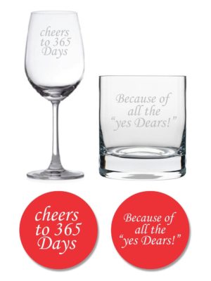 Cheers 1st Anniversary Whiskey and Wine Glass Set of 2