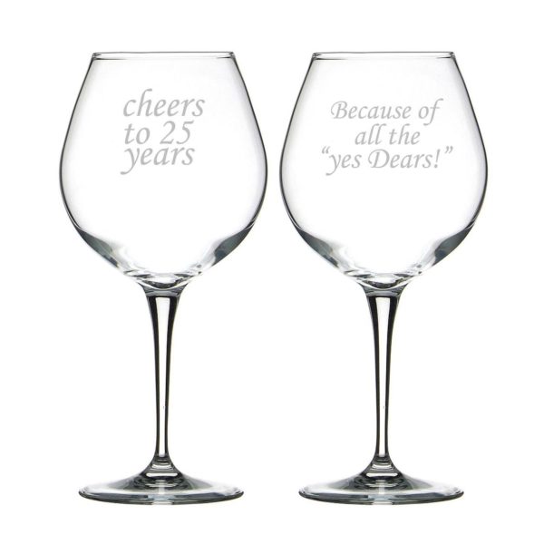 Cheers 25th Marriage Anniversary Wine Glasses Set of 2