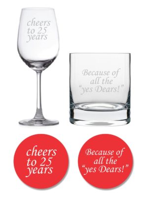 Cheers 25th Anniversary Whiskey and Wine Glass Set of 2