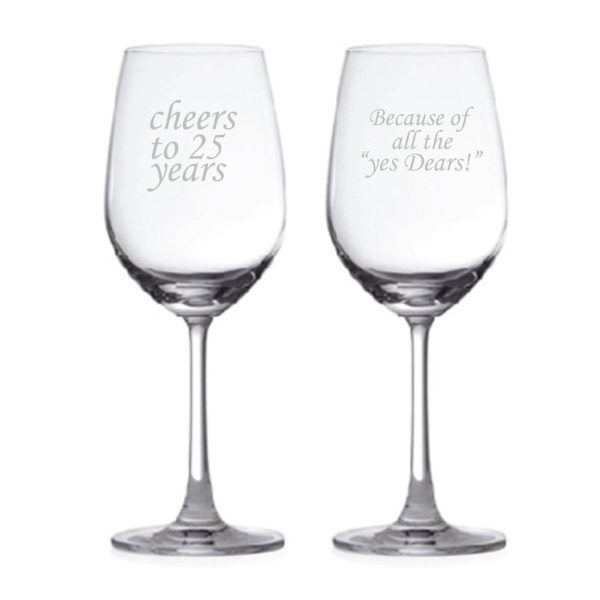 Cheers 25th Marriage Anniversary Wine Glasses Set of 2