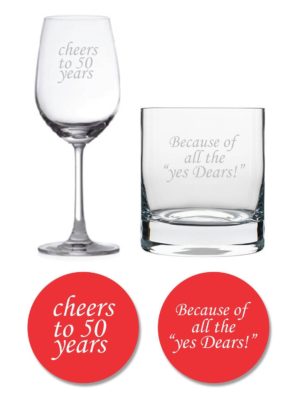 Cheers 50th Anniversary Whiskey and Wine Glass Set of 2