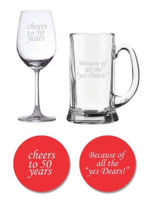 Cheers 50th Anniversary Beer and Wine Glasses Set of 2