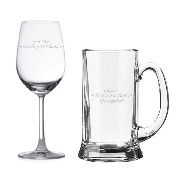 Darling Husband Happy life Together Beer and Wine Glasses