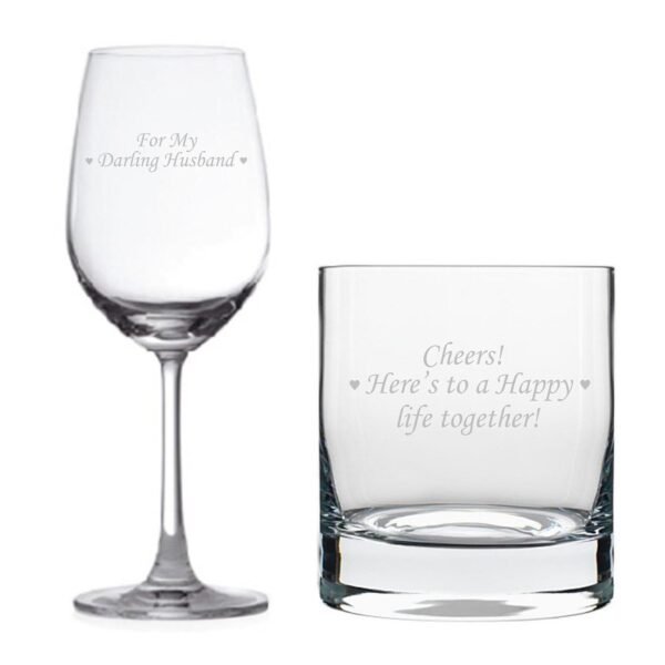 Darling Husband Happy life Together Whiskey and Wine Glasses Set of 2
