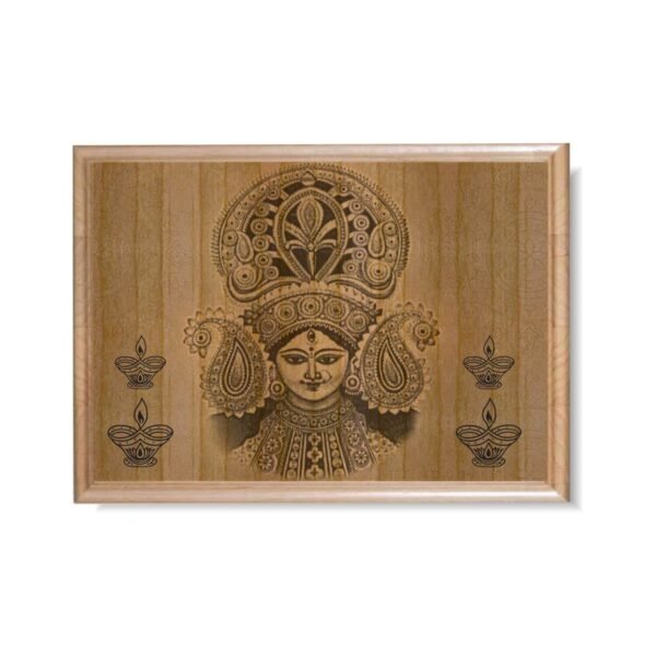 Engraved Divine Jay Maa Durga Wooden Plaque