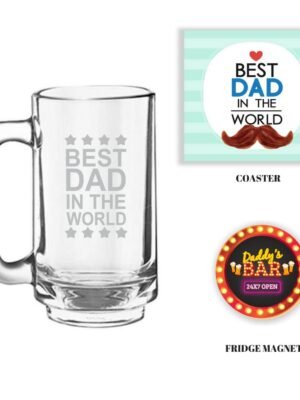 Engraved Best Dad in the World Beer Mug with Fridge Magnet