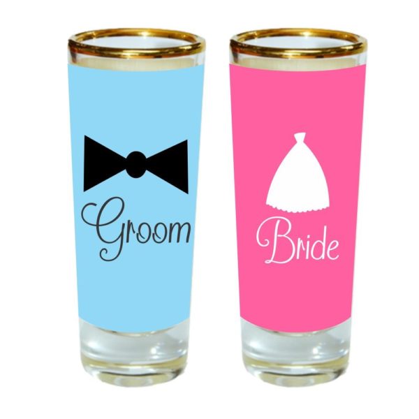 Bride And Groom Engraved Shot Glasses Set of 2