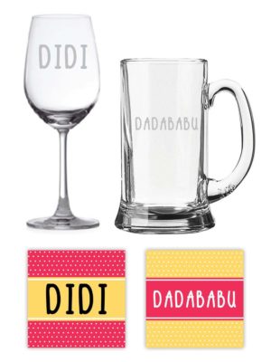 Engraved Bengali Didi Dadababu Didi Jiju Whiskey and Wine Glasses