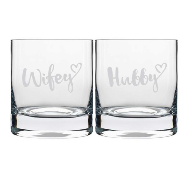 Hubby Wifey  Engraved Whiskey Glasses