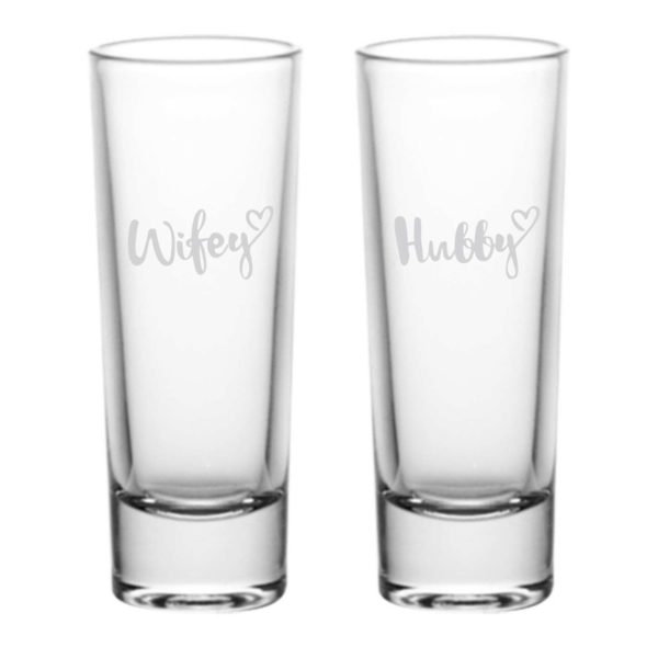 Engraved Hubby Wifey Shot Glasses Set of 2