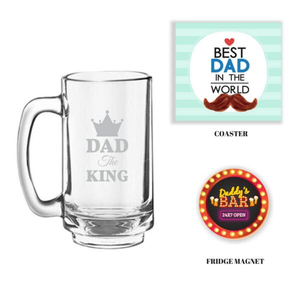 Engraved Best Dad in the World Beer Mug with Fridge Magnet