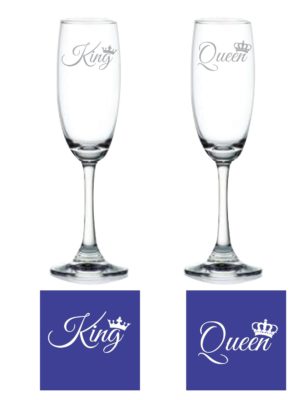 Engraved King Queen Champagne Flutes Set of 2