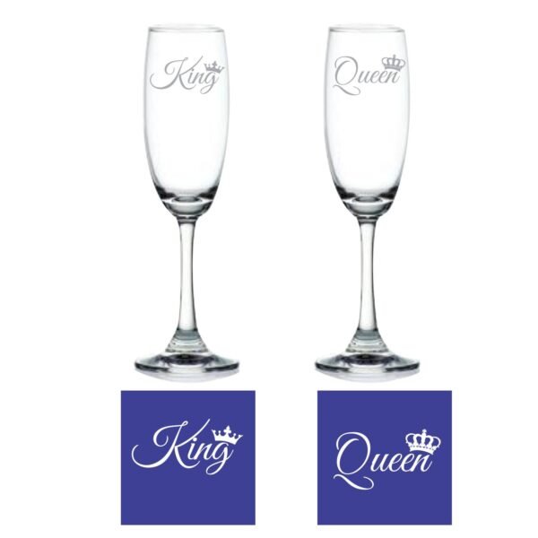 Engraved King Queen Champagne Flutes Set of 2