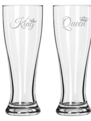 Engraved-King-Queen-Pilsner-Beer-Glass